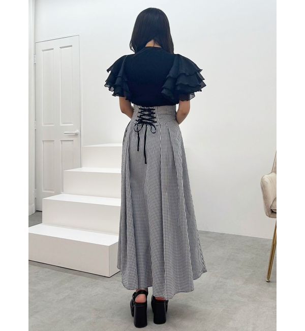 MERCURYDUO「ギンガムバックレースアップタックフレアスカート」|スカート|