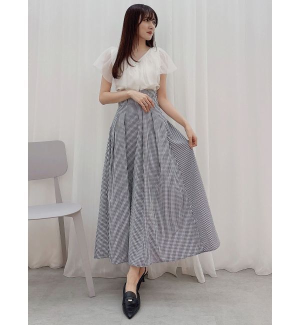 MERCURYDUO「ギンガムバックレースアップタックフレアスカート」|スカート|