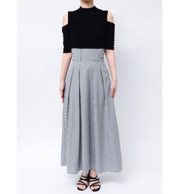 MERCURYDUO「ギンガムバックレースアップタックフレアスカート」|スカート|