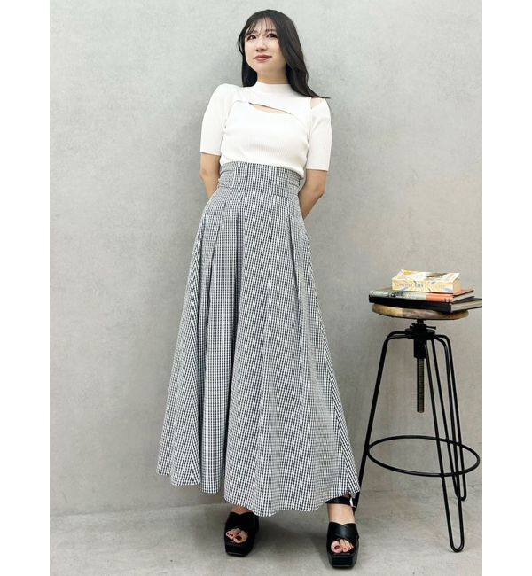 MERCURYDUO「ギンガムバックレースアップタックフレアスカート」|スカート|
