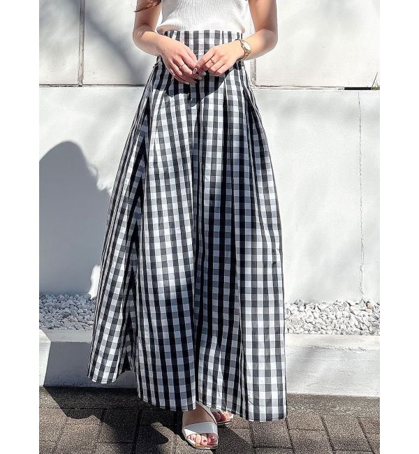 MERCURYDUO「ギンガムバックレースアップタックフレアスカート」|スカート|ミックス