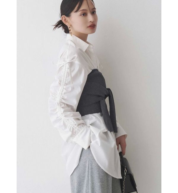 MERCURYDUO「シャーリングZIPビスチェセットシャツ」|シャツ・ブラウス|