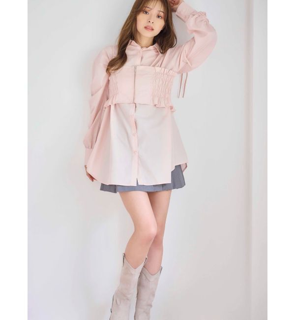 MERCURYDUO「シャーリングZIPビスチェセットシャツ」|シャツ・ブラウス|