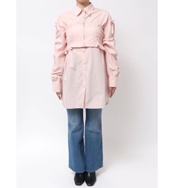 MERCURYDUO「シャーリングZIPビスチェセットシャツ」|シャツ・ブラウス|