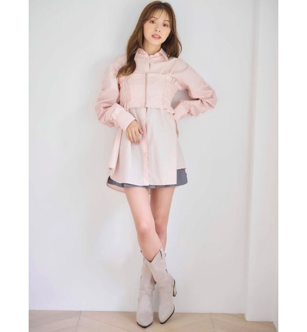 MERCURYDUO「シャーリングZIPビスチェセットシャツ」|シャツ・ブラウス|