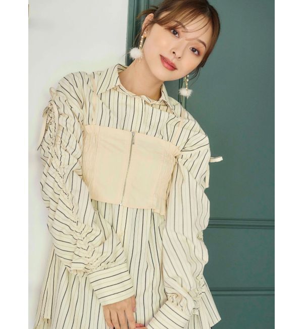 MERCURYDUO「シャーリングZIPビスチェセットシャツ」|シャツ・ブラウス|イエロー