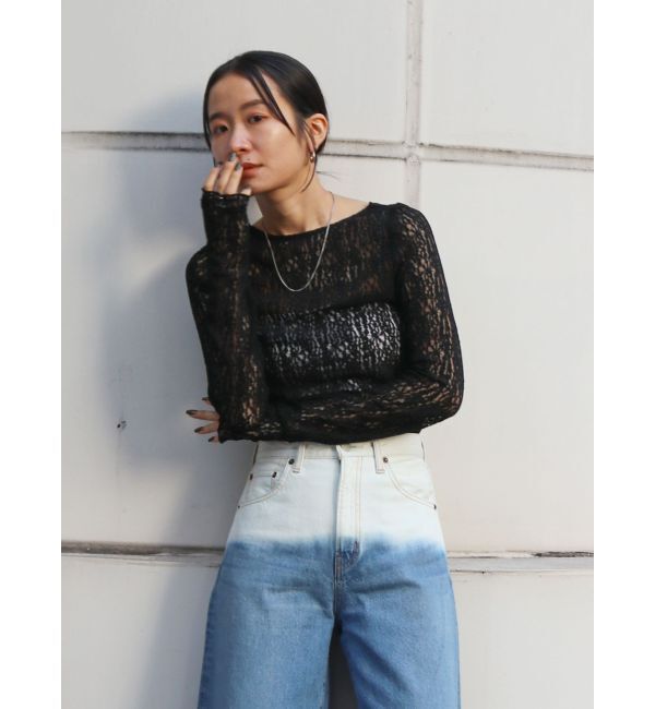 Ungrid「バックオープンレースロングスリーブTee」|Tシャツ・カットソー|ブラック