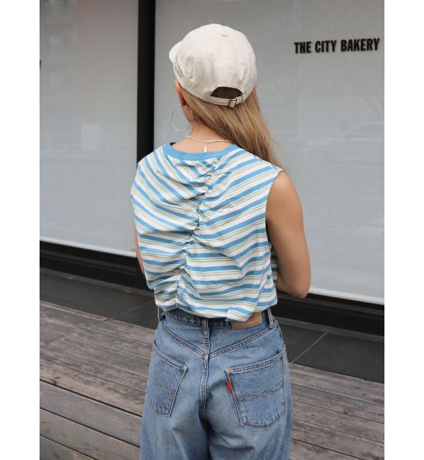 Ungrid「ギャザーデザインマルチボーダータンクトップ」|タンクトップ|