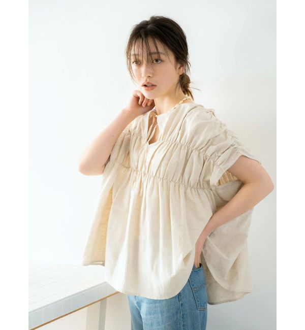 Ungrid「リネン混ギャザーノースリブラウス」|シャツ・ブラウス|