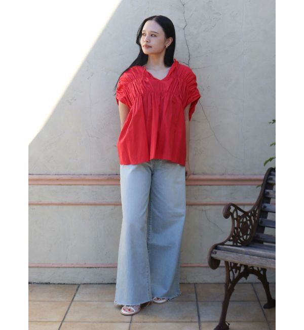 Ungrid「リネン混ギャザーノースリブラウス」|シャツ・ブラウス|