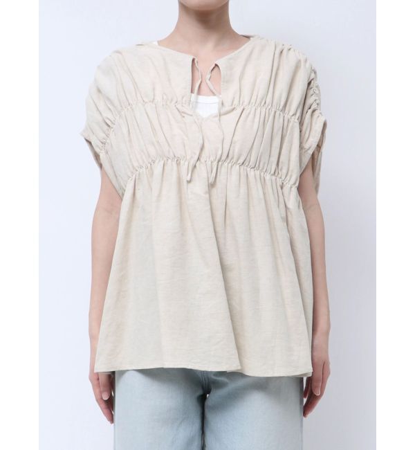 Ungrid「リネン混ギャザーノースリブラウス」|シャツ・ブラウス|