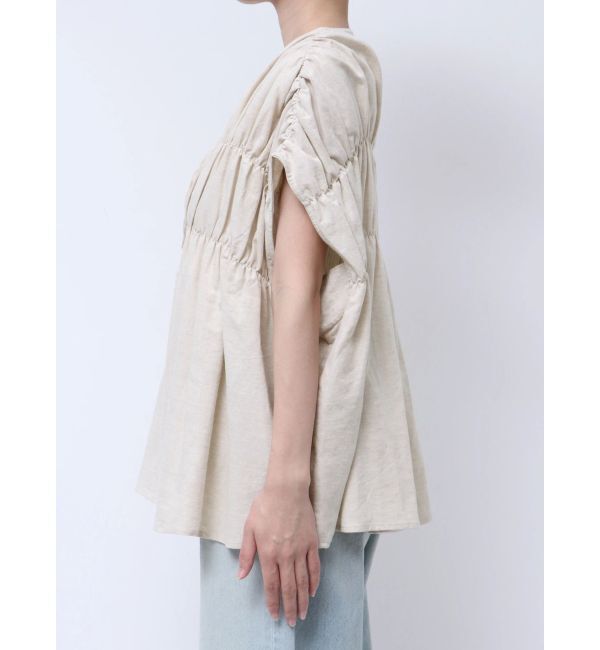 Ungrid「リネン混ギャザーノースリブラウス」|シャツ・ブラウス|