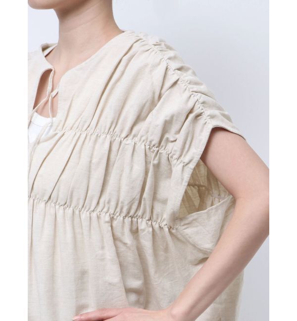 Ungrid「リネン混ギャザーノースリブラウス」|シャツ・ブラウス|