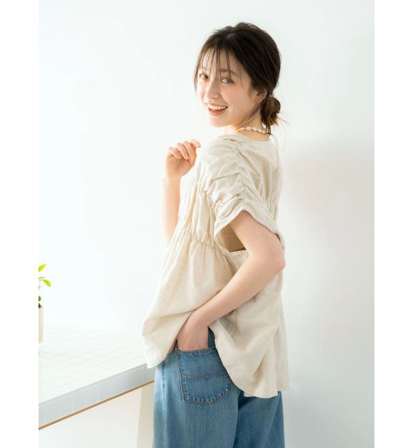 Ungrid「リネン混ギャザーノースリブラウス」|シャツ・ブラウス|