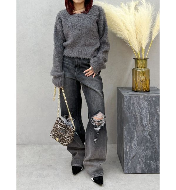 EVRIS「ヴィンテージライクダメージワイドデニムパンツ」|デニム|