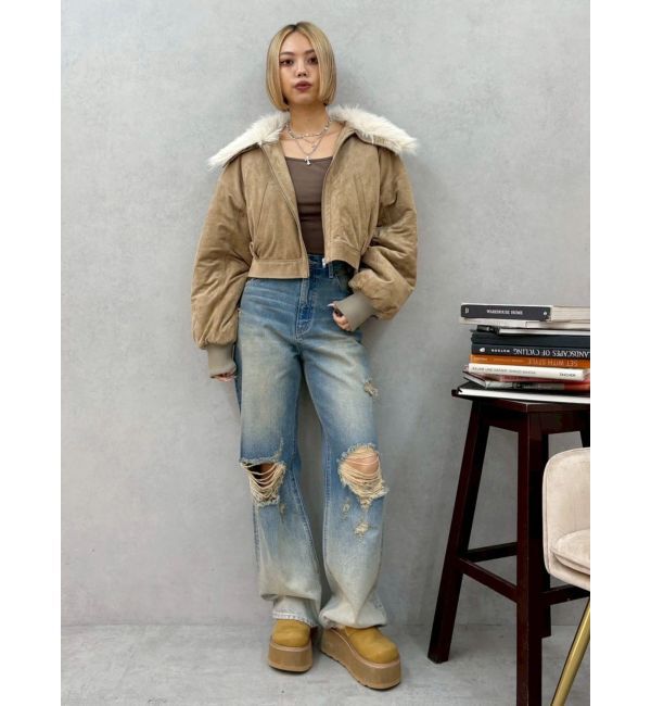 EVRIS「ヴィンテージライクダメージワイドデニムパンツ」|デニム|