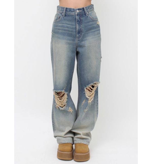 EVRIS「ヴィンテージライクダメージワイドデニムパンツ」|デニム|