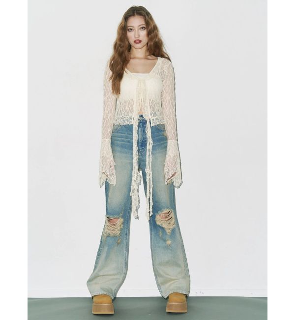 EVRIS「ヴィンテージライクダメージワイドデニムパンツ」|デニム|