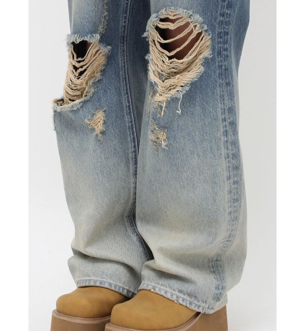 EVRIS「ヴィンテージライクダメージワイドデニムパンツ」|デニム|