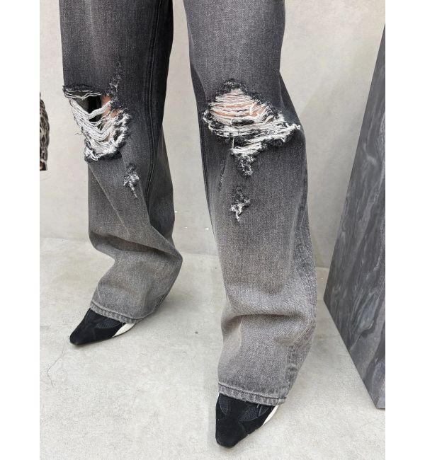 EVRIS「ヴィンテージライクダメージワイドデニムパンツ」|デニム|