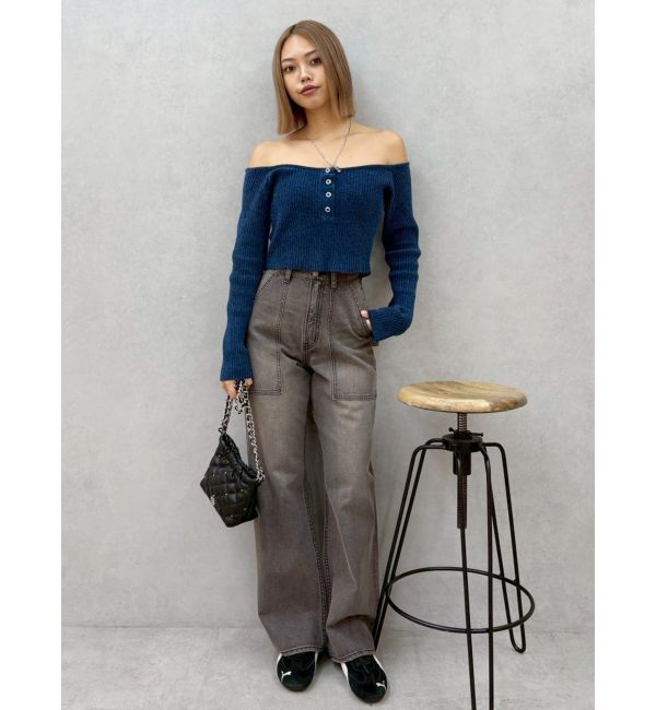 EVRIS「リベットペインターワイドデニムパンツ」|デニム|