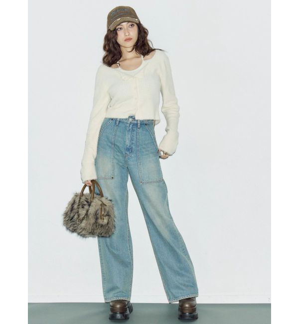 EVRIS「リベットペインターワイドデニムパンツ」|デニム|