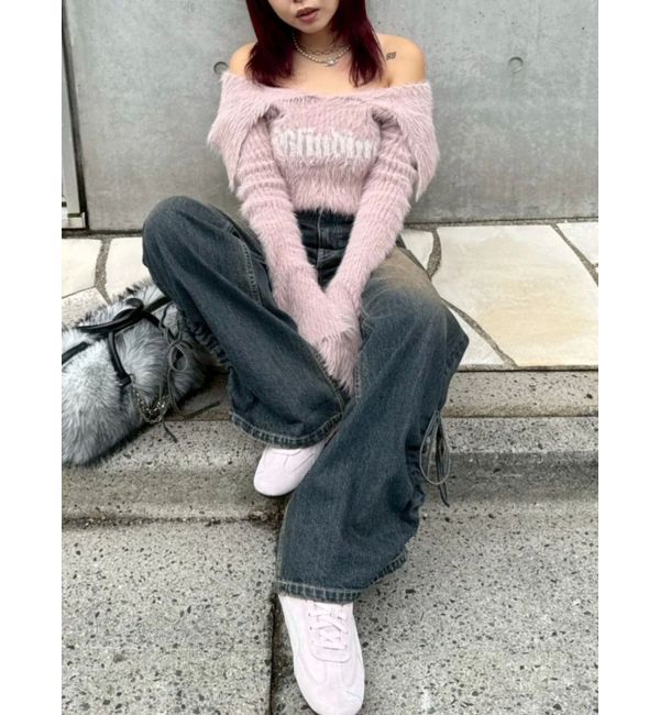 EVRIS「サイドギャザーリボンセミワイドデニムパンツ」|デニム|