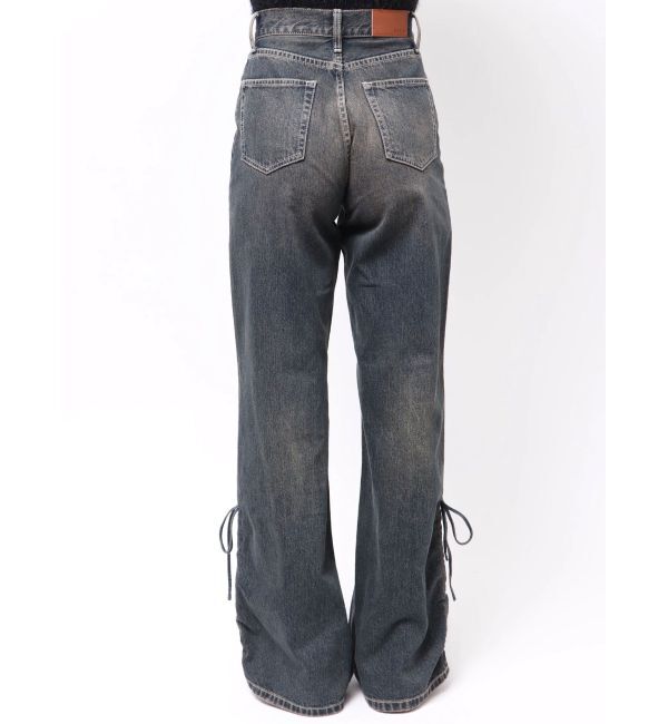 EVRIS「サイドギャザーリボンセミワイドデニムパンツ」|デニム|