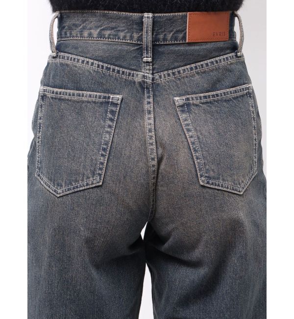 EVRIS「サイドギャザーリボンセミワイドデニムパンツ」|デニム|