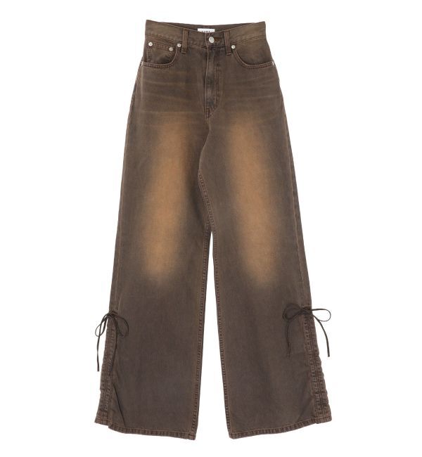 EVRIS「サイドギャザーリボンセミワイドデニムパンツ」|デニム|