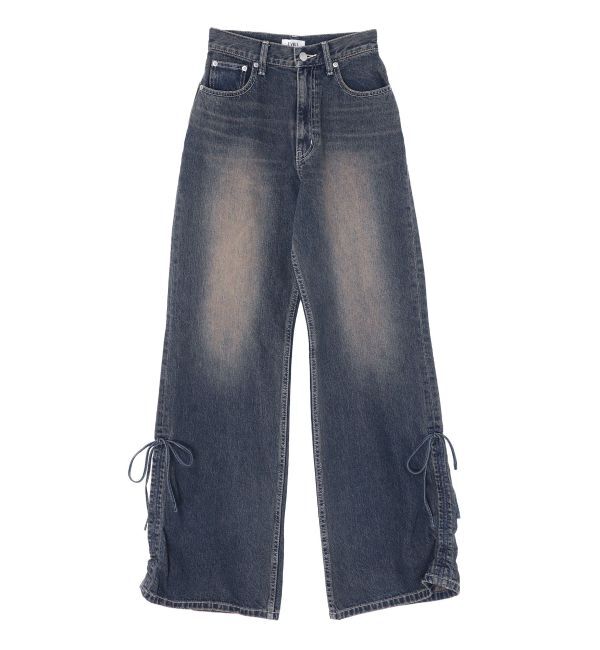 EVRIS「サイドギャザーリボンセミワイドデニムパンツ」|デニム|