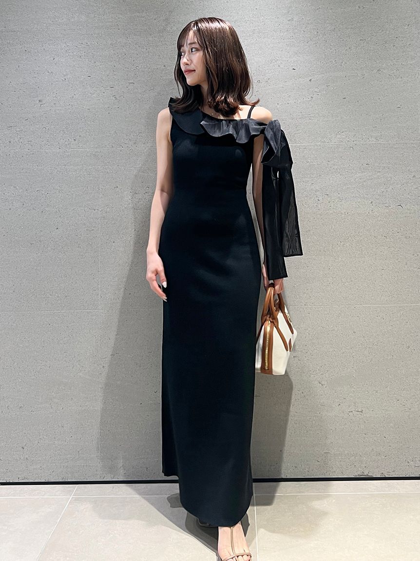 SNIDEL「ワンショルリボンニットワンピース」|ワンピース|BLK