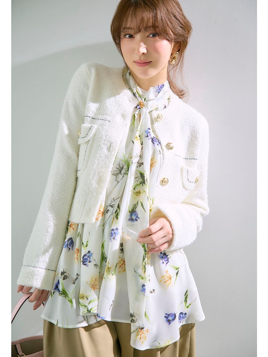 FRAY I.D「ミックスヤーンニットジャケット」|ニット・セーター|WHT