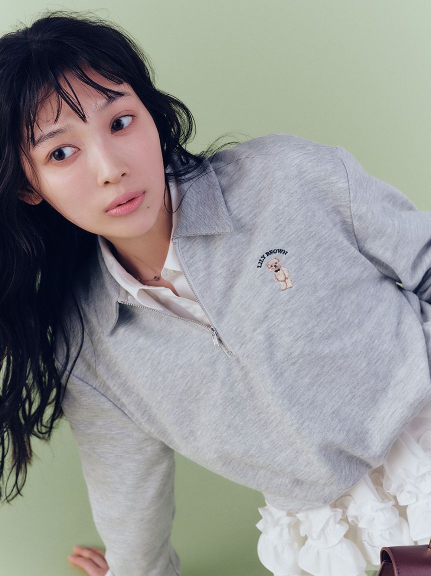 LILY BROWN「【WEB限定カラー】Lily Bearハーフジップクロップドスウェット」|スウェット・ジャージ|