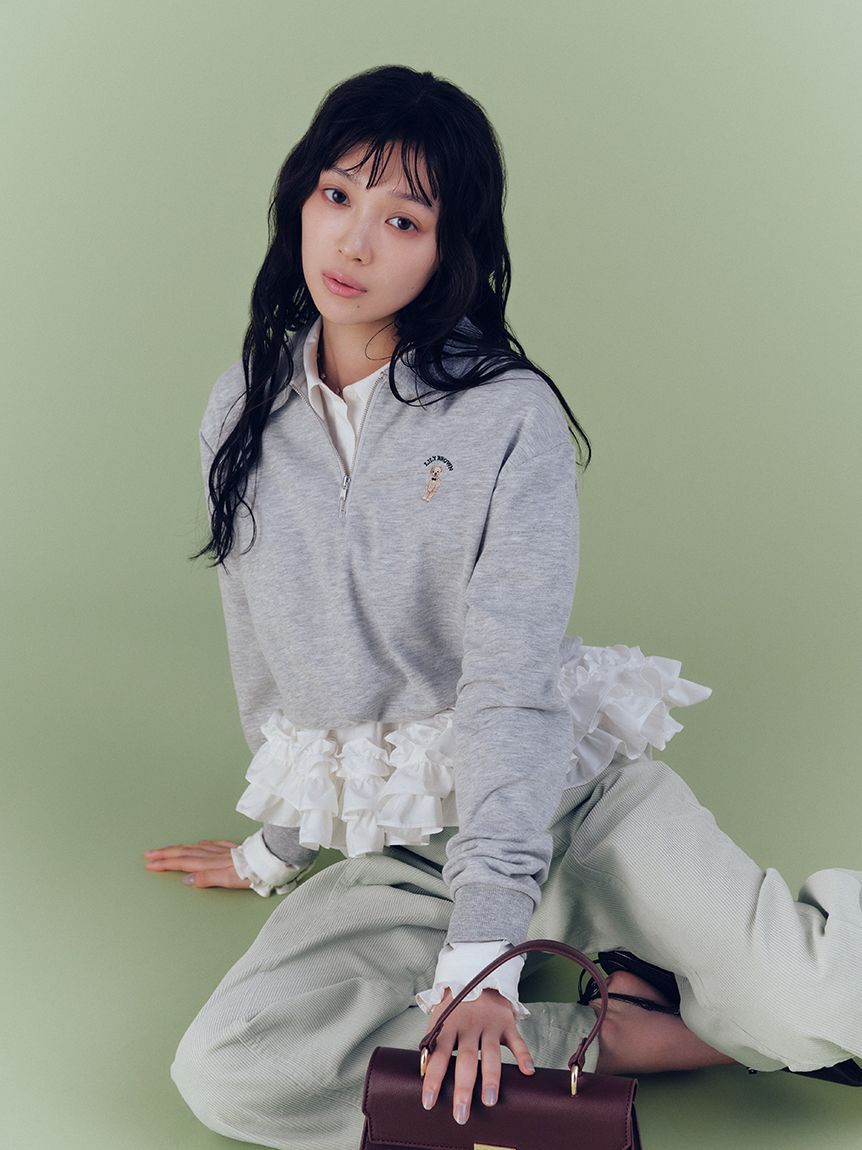 LILY BROWN「【WEB限定カラー】Lily Bearハーフジップクロップドスウェット」|スウェット・ジャージ|