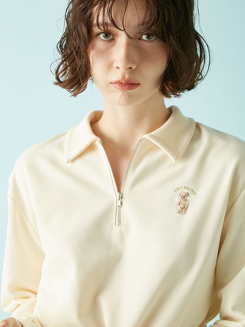 LILY BROWN「【WEB限定カラー】Lily Bearハーフジップクロップドスウェット」|スウェット・ジャージ|