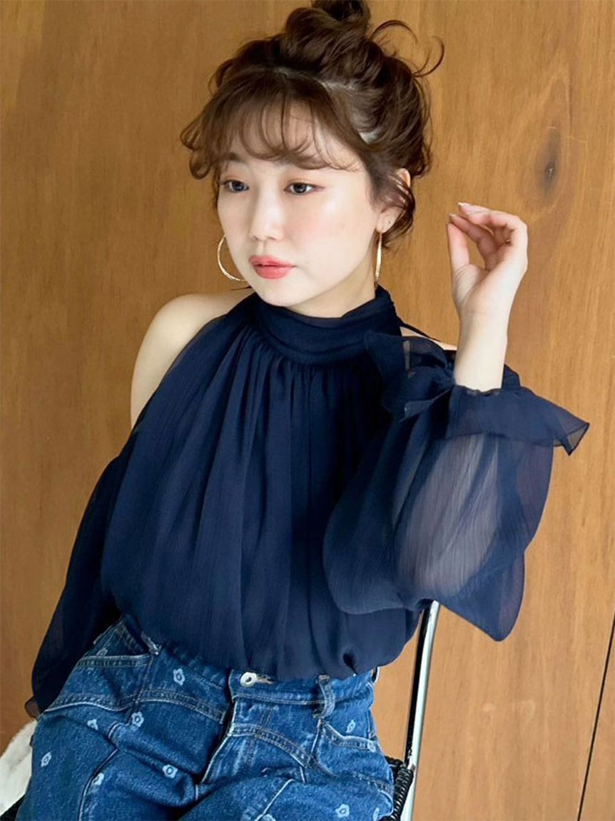 LILY BROWN「【WEB限定カラー】ドレープボウタイシフォンブラウス」|シャツ・ブラウス|NVY