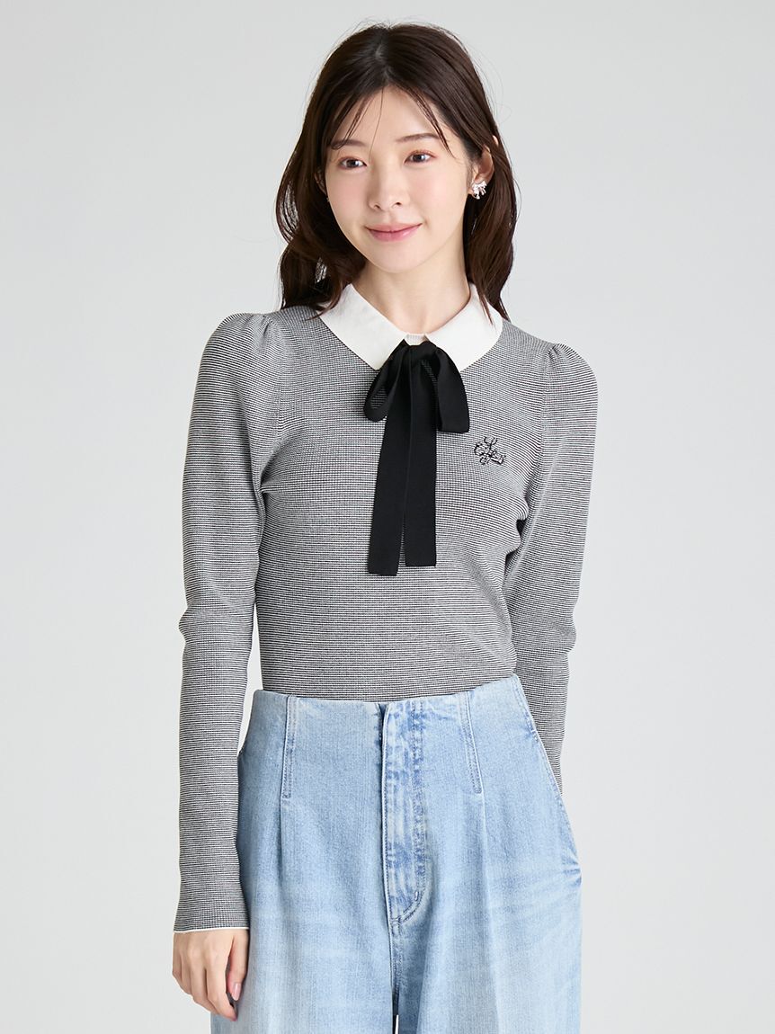 CELFORD「ボウタイリボン衿付きニットプルオーバー」|ニット・セーター|