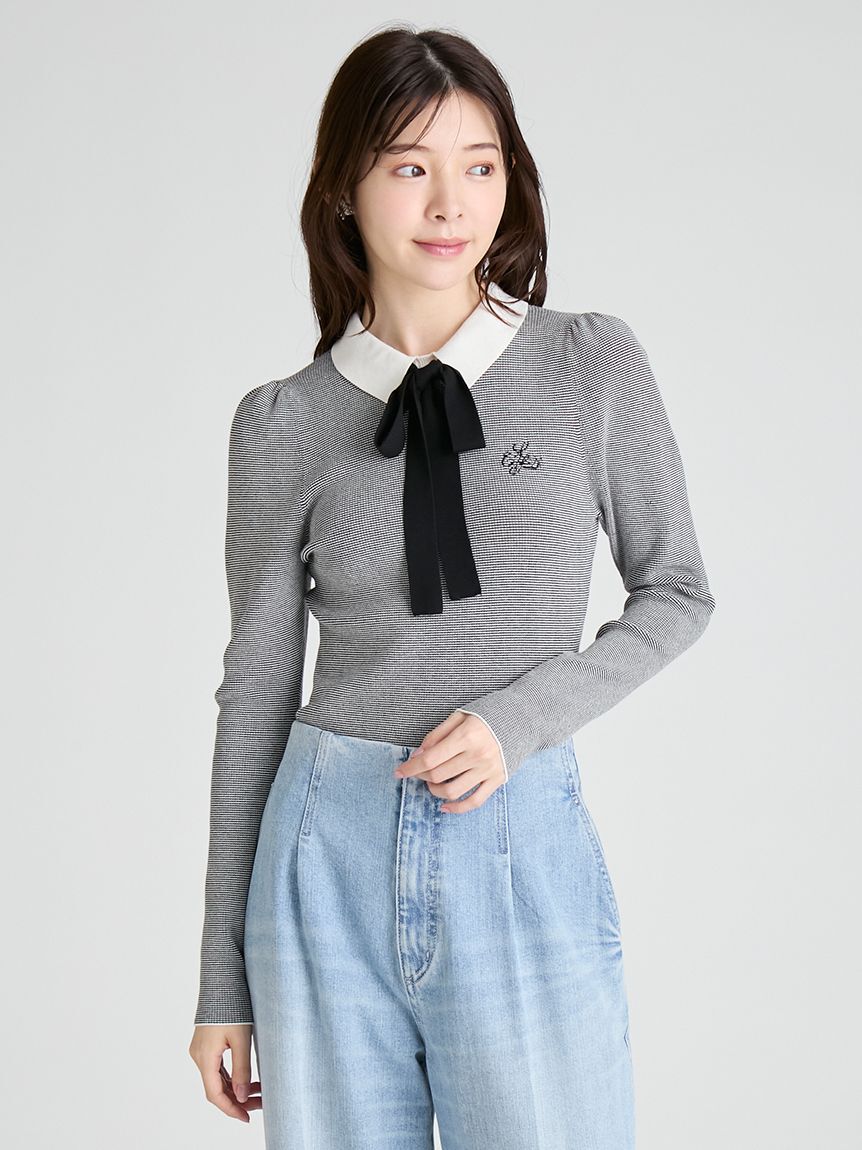 CELFORD「ボウタイリボン衿付きニットプルオーバー」|ニット・セーター|