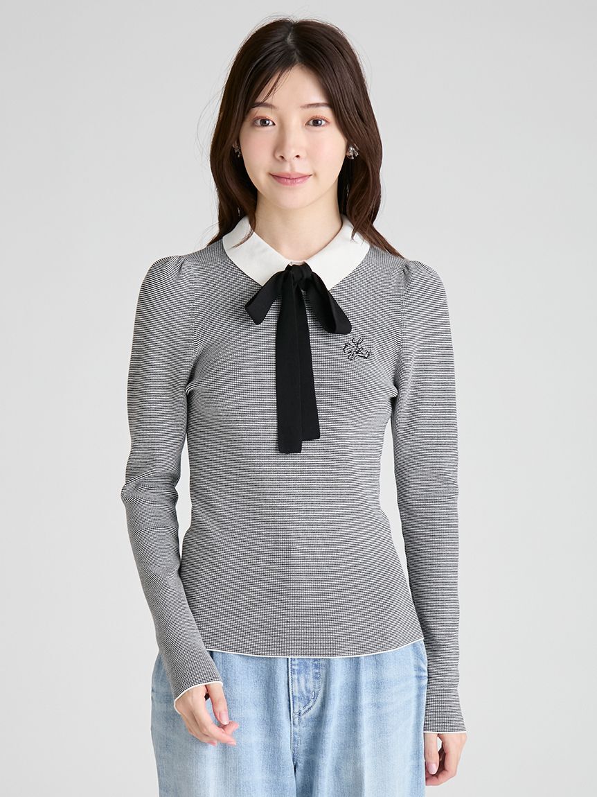 CELFORD「ボウタイリボン衿付きニットプルオーバー」|ニット・セーター|