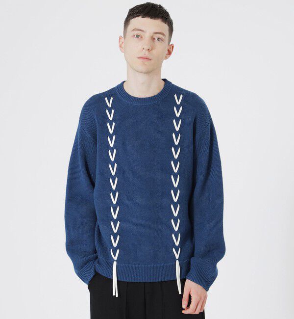  「【UNISEX】Vスレッドプルオーバー」|ニット・セーター|ブルー