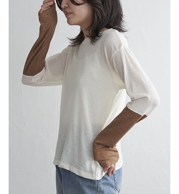 VENCE share style「梨地袖配色トップス」|その他|オフホワイト