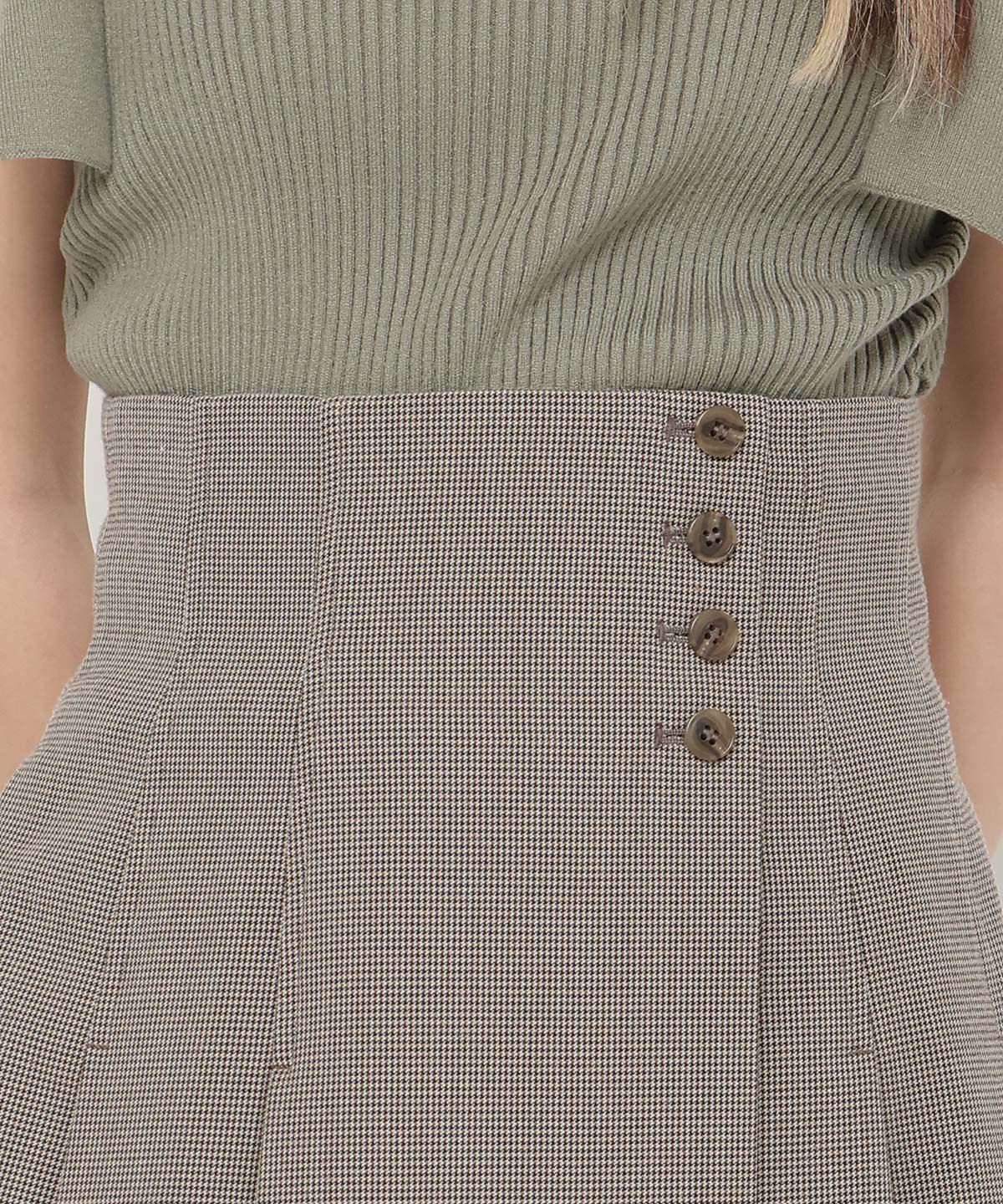 REDYAZEL「ハイウエストタックチェックミニスカート」|フレア|