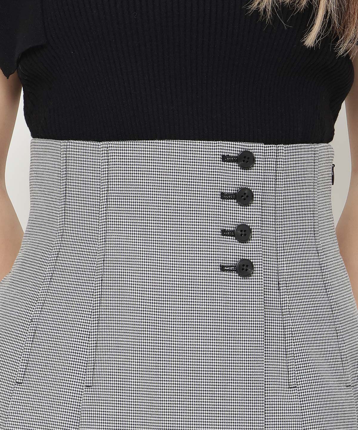 REDYAZEL「ハイウエストタックチェックミニスカート」|フレア|