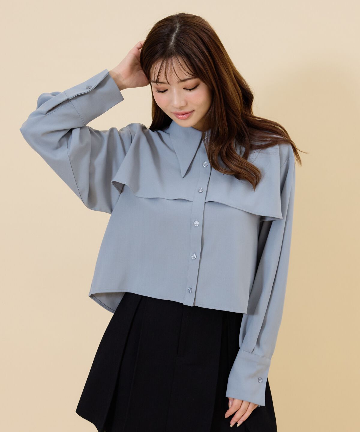 REDYAZEL「シャドーストライプケープシャツ」|シャツ・ブラウス|グレー