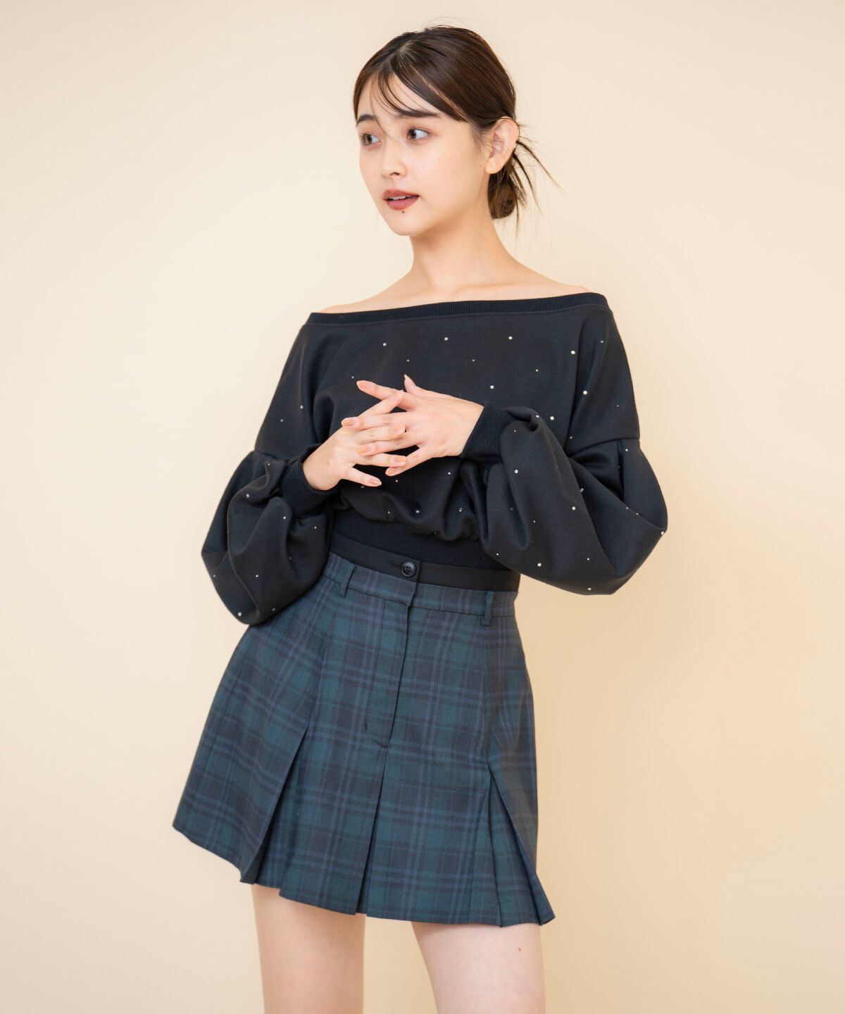 REDYAZEL「ボックスタックチェックスカート」|フレア|