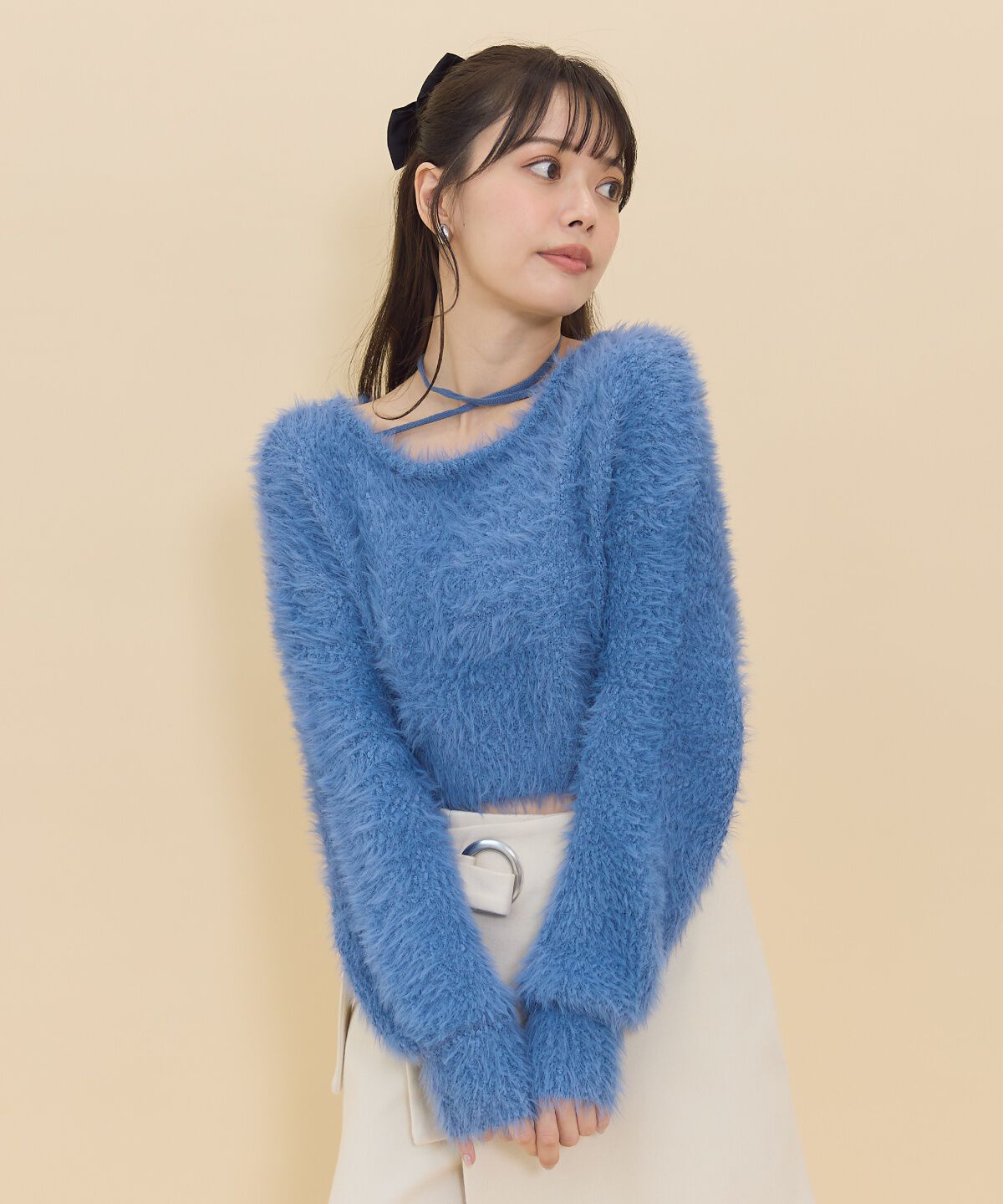 REDYAZEL「ネックリボンシャギーニットトップス」|ニット・セーター|