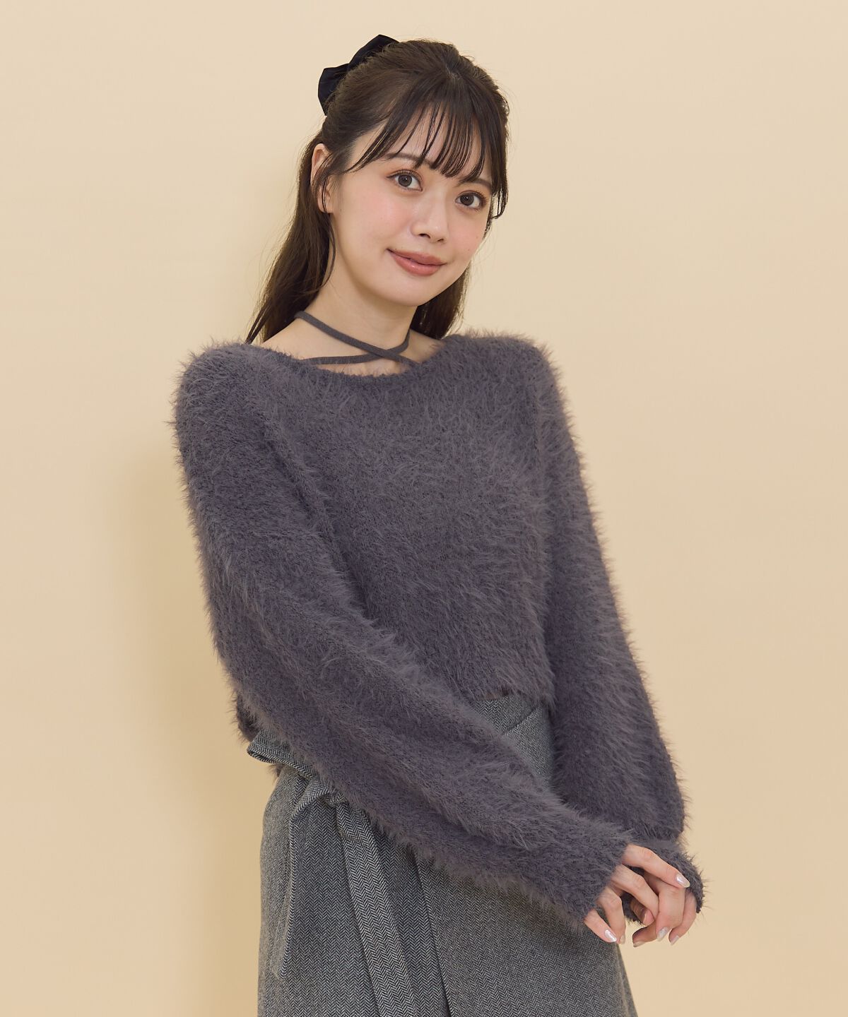 REDYAZEL「ネックリボンシャギーニットトップス」|ニット・セーター|