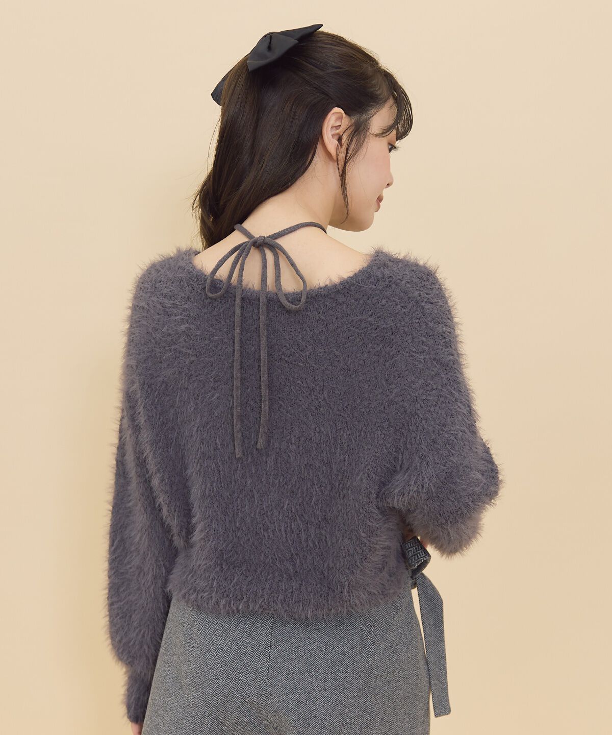 REDYAZEL「ネックリボンシャギーニットトップス」|ニット・セーター|