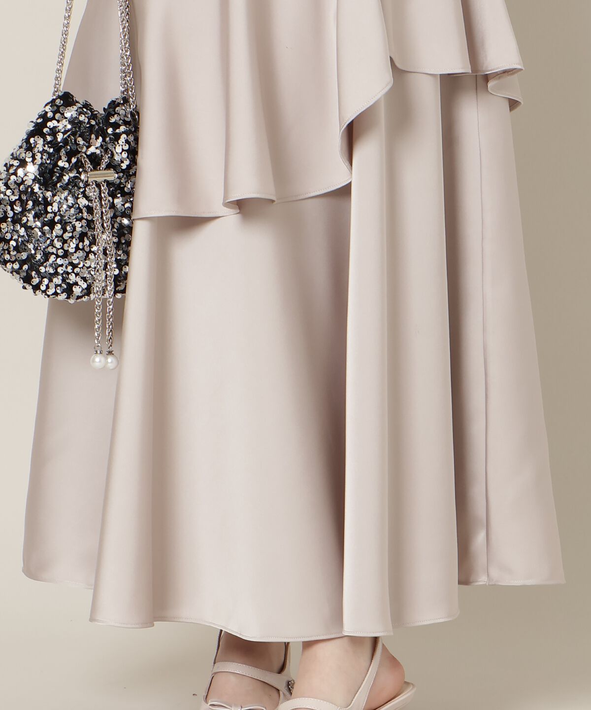 WILLSELECTION「アシメラッフルサテンスカート」|フレア|